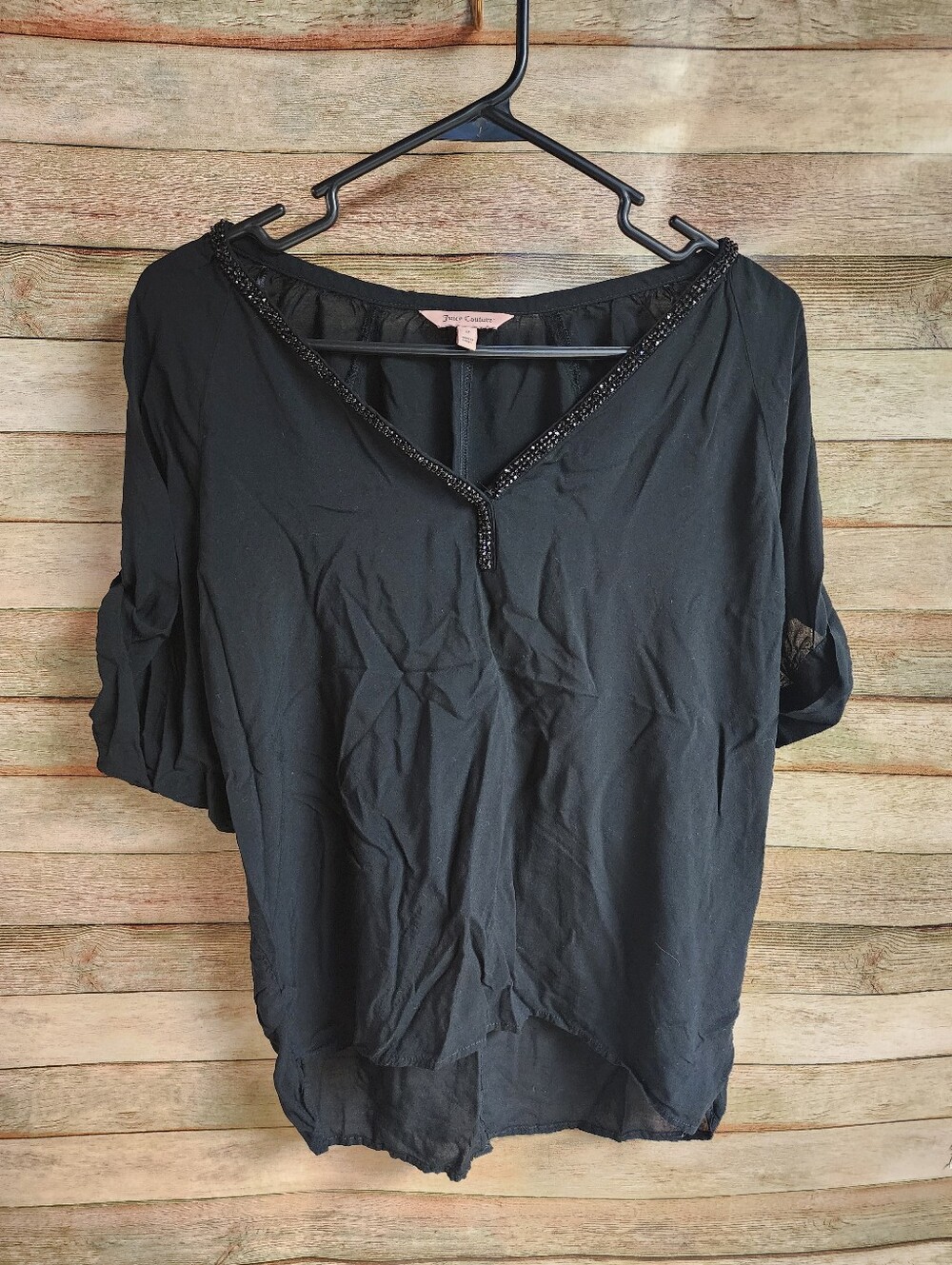 Juicy Couture Black Beaded V-Neck Blouse